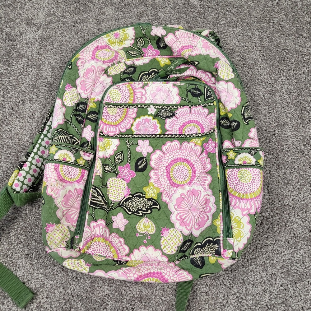 Vera Bradley Backpack Womens Medium Green Pink Floral Good Quilted Cotton